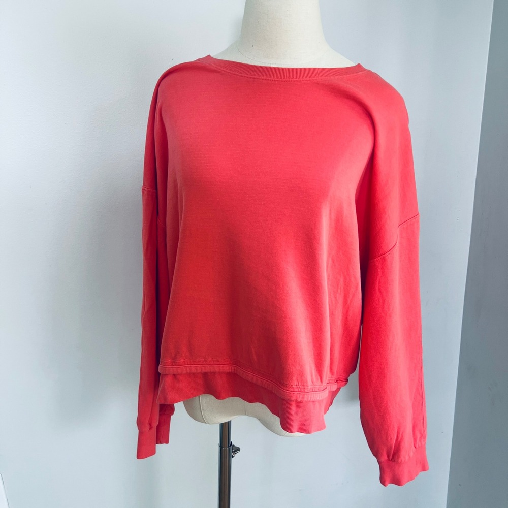 Athleta Sundown Sweatshirt 2.0‎ Lightwwight Coral Pink XL Overized Gym Workout